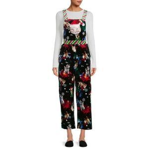 No Boundaries velvet jumpsuit cat Holiday graphic Christmas Party cozy wacky